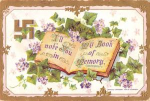 Greetings Shakespeare Flowers Ivy Swastika Vintage Postcard JE229673