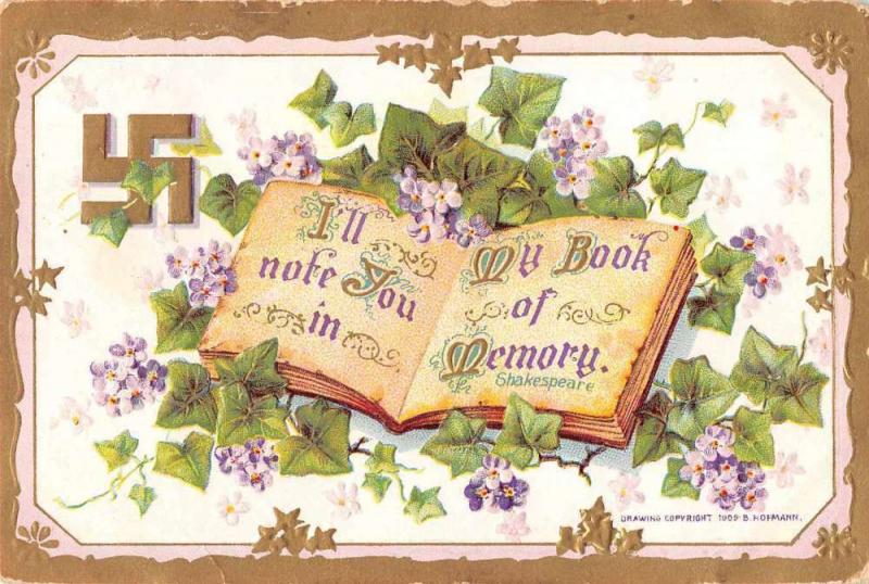 Greetings Shakespeare Flowers Ivy Swastika Vintage Postcard JE229673