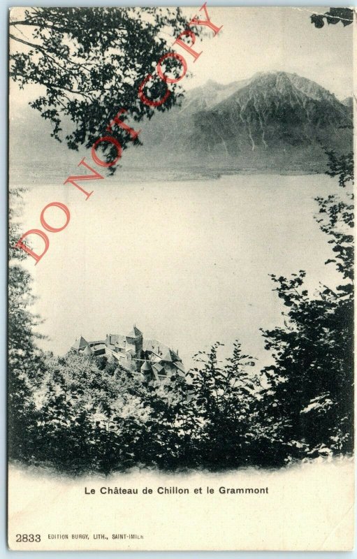 c1910s Switzerland Chillon Castle Mount Grammont Litho Photo Postcard Geneva A28