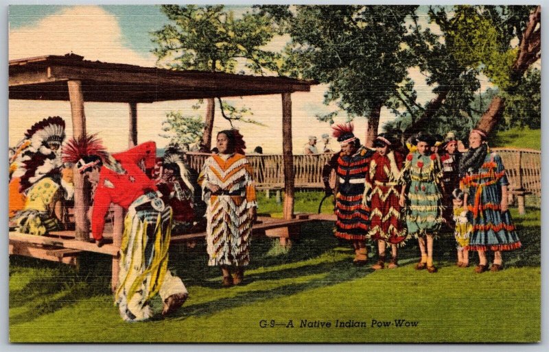 Vtg Native American Indian Pow Wow North Country 1950s Linen Postcard