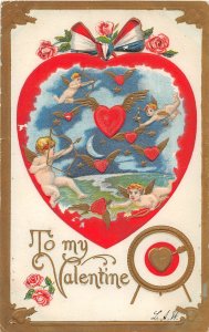 G23/ Valentine's Day Love Holiday Postcard c1910 Heart Cupids Fantasy 2