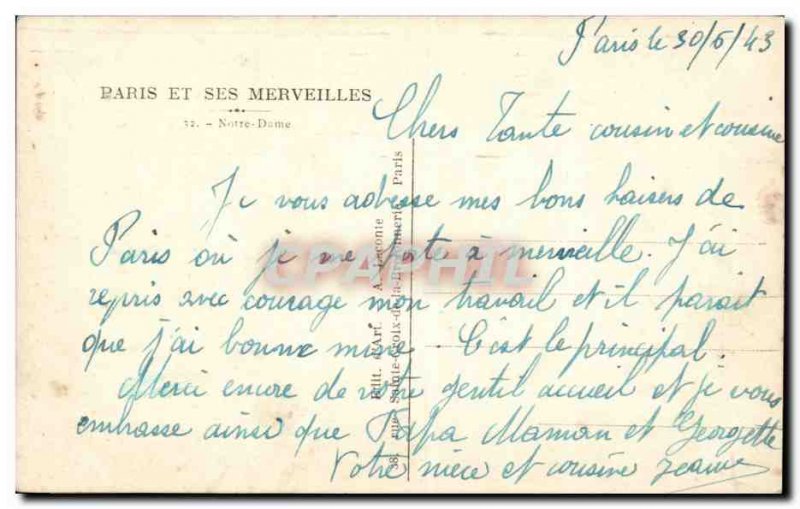 Paris Old Postcard Notre Dame