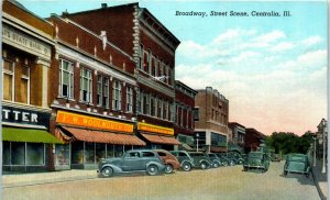 1940 Broadway Street Scene Centralia IL Illinois Woolworth's Linen Postcard