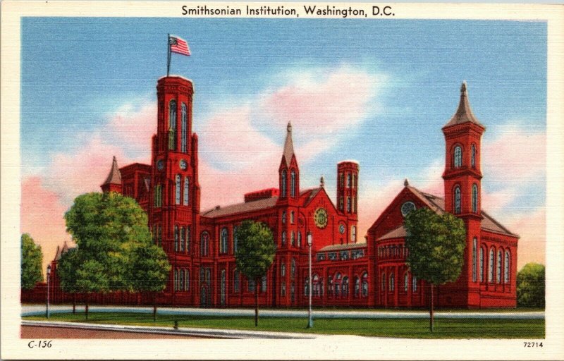 Smithsonian Institute Memorial Washington, D.C. sunset or sunrise linen postcard