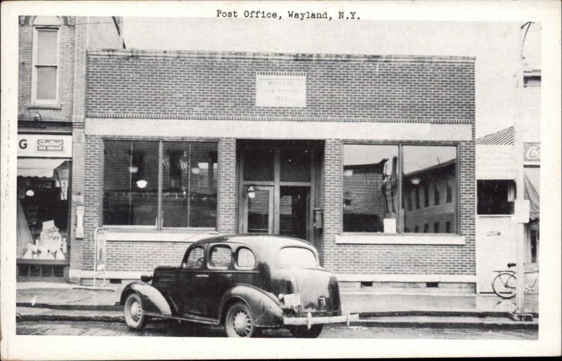 Wayland New York NY Post Office Classic Cars Real Photo Vintage Postcard