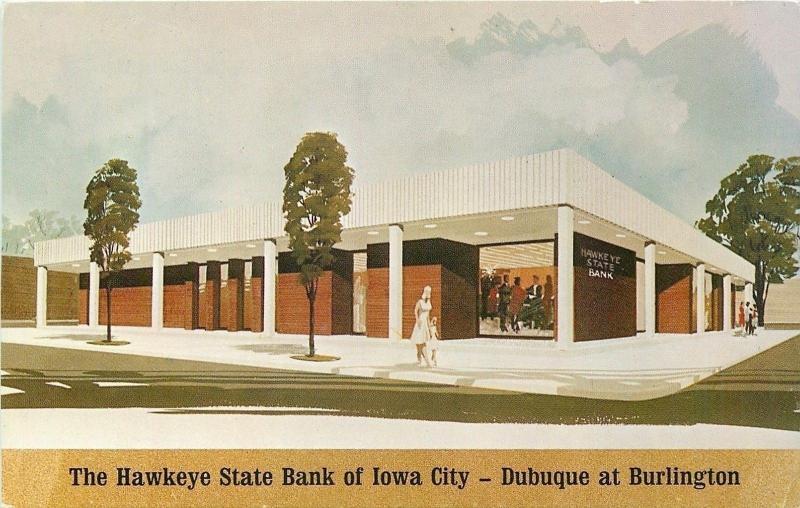 Iowa City~Hawkeye State Bank~Dubuque Street at Burlington~Artist Drawing~1965 PC 