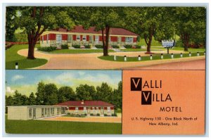 c1950's Valli Villa Motel US Highway 150 New Albany Indiana IN Postcard