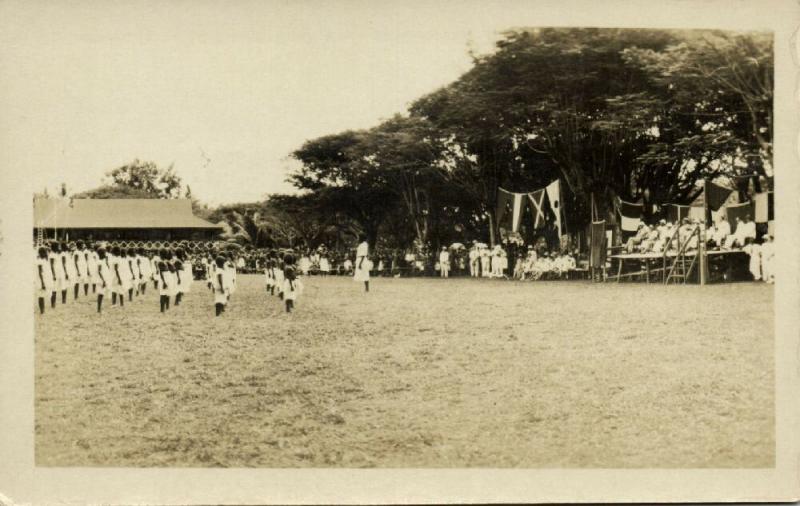 papua new guinea, RABAUL, Native Girls Drill on Empire Day (1934) RPPC 