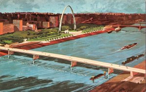 St Louis, MO Missouri  NEW POPLAR STREET BRIDGE Artist's Sketch VINTAGE Postcard