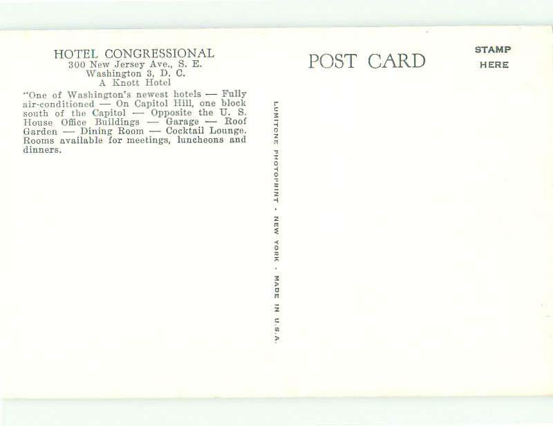 Unused Pre-1980 CONGRESSIONAL HOTEL Washington DC hr3646