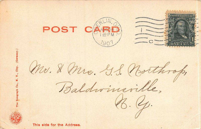 Warners Hall, Oberlin, Ohio, Early Postcard, Used in 1907
