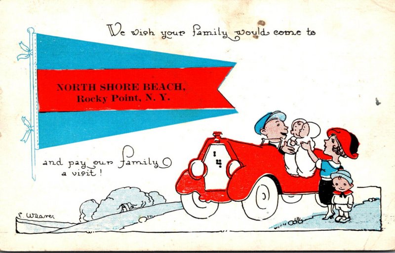 New York Rocky Point North Shore Beach Family In Car 1912 Pennant Series