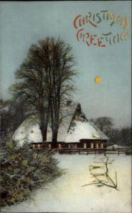 CHRISTMAS Winter Scene c1910 HOLD TO LIGHT Postcard