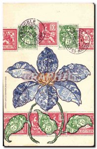 Postcard Old Stamps Flowers