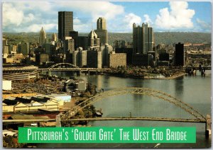Pittsburgh Pennsylvania, Golden Gate West End Bridge, Monogahela River, Postcard