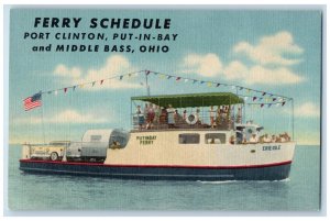 c1957 Ferry Schedule Port Clinton Erie Isle Put-In-Bay Middle Bass Ohio Postcard