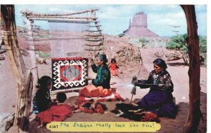 VINTAGE POSTCARD NATIVE INDIAN TAPESTRY AND WEAVING CASA GRANDE AZ Posted 1953