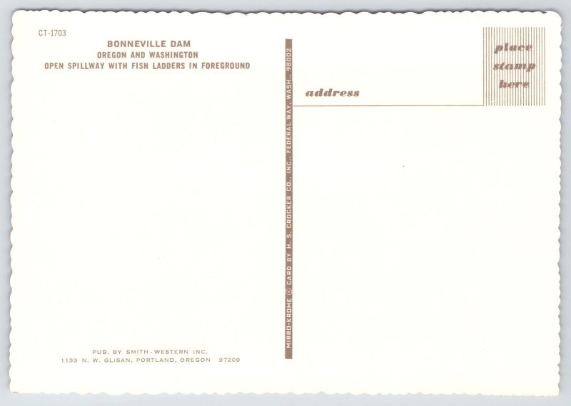 Oregon~Open Spillways @ Bonneville Dam~Continental Postcard