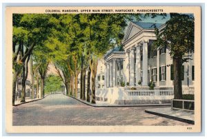 1941 Colonial Mansions Upper Main Street Nantucket Massachusetts MA Postcard 