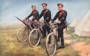 BRITISH 1st CB ROYAL RIFLE CORPS RIDING BICYCLES-TUCK #9370 MILITARY POSTCARD