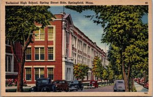 Vtg Springfield Massachusetts MA Technical High School 1930s Linen View Postcard