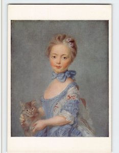 Postcard A Girl with a Kitten By Perronneau, National Gallery, London, England