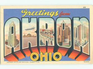 Linen BIG LARGE LETTERS Akron Ohio OH Q2804