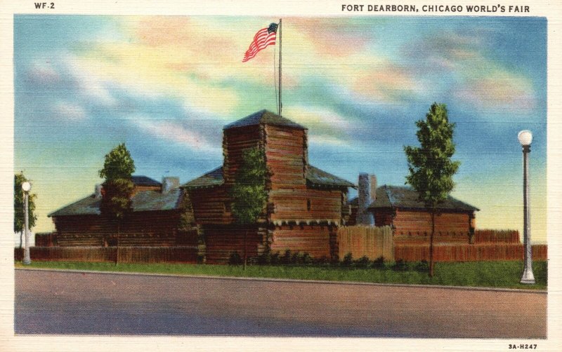 Vintage Postcard Block House And Soldiers Bar Fort Dearborn Chicago World's Fair