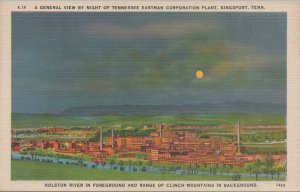 Postcard General View By Night Tennessee Eastman Corporation Plant Kingsport TN