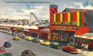 Linen Era, Parkland Amusement Park, Nantucket Beach MA, Old Cars, Old Postcard