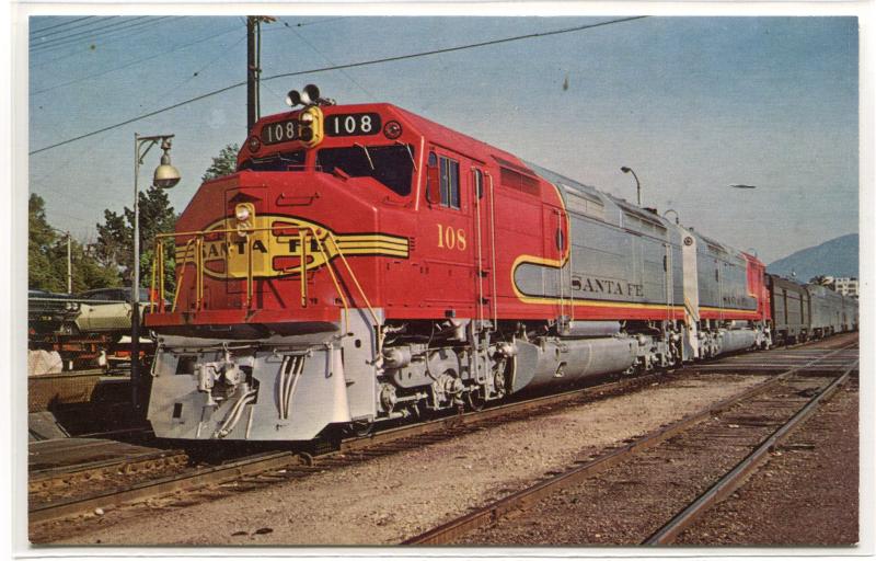 Santa Fe Super Chief El Capitan  Railroad Train 108 FP45 Pasadena CA postcard