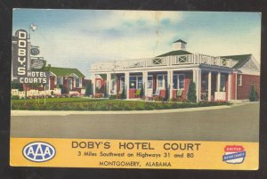 MONTGOMERY ALABAMA DOBY'S HOTEL COURT VINTAGE LINEN ADVERTISING POSTCARD