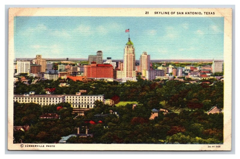 Skyline of San Antonio Texas TX UNP Linen Postcard N18