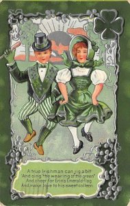 A True Irishman can Jig A Bit St. Patrick's Day 1910 light wear postal markin...