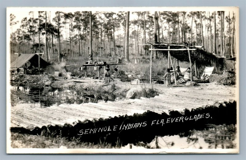 AMERICAN SEMINOLE INDIANS FLORIDA EVERGLADES ANTIQUE REAL PHOTO POSTCARD RPPC