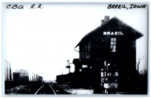 c1960 CBQ Brazil Iowa Vintage Railroad Train Depot Station RPPC Photo Postcard
