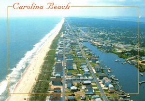 VINTAGE CONTINENTAL SIZE POSTCARD AERIAL VIEW OF CAROLINA BEACH NORTH CAROLINA