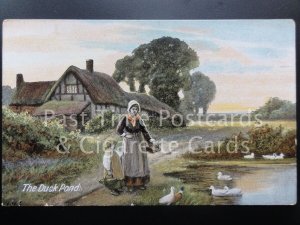 English Country Scene 'THE DUCK POND' Old PC - Pub by J.W.B.