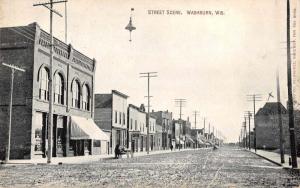 Wasburn Wisconsin Street Scene Antique Postcard J46110