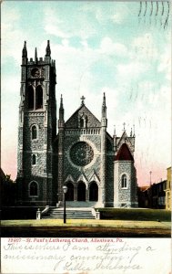 Postcard PA Allentown St. Paul's Lutheran Church - Street Lamp 1908 F1