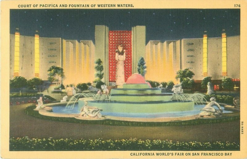 San Francisco CA Expo Court of Pacifica & Fountains of Western Waters Postcard