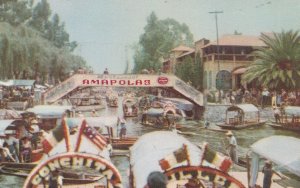 Xochimilco Mexico Boat Race 1960s Mexican Postcard