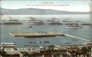 American & Russian Ship Fleets at Gibraltar c1910 Postcard