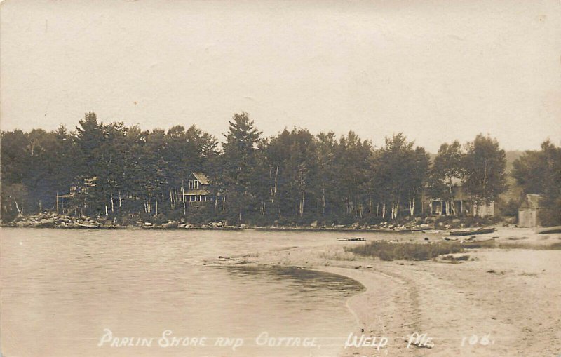 Weld ME Parlin Shore & Cottage Beach Eastern Illustrating Real Photo Postcard