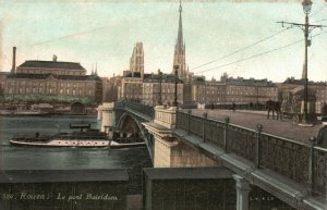 Vintage Postcard Le Pont Boieldieu Historical Place Landmark Rouen France