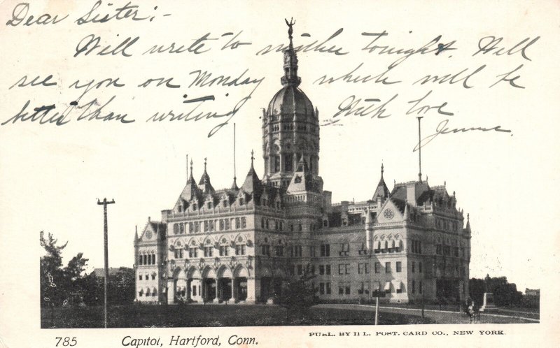 Vintage Postcard 1904 Capitol Building Historic Landmark Hartford Connecticut CT