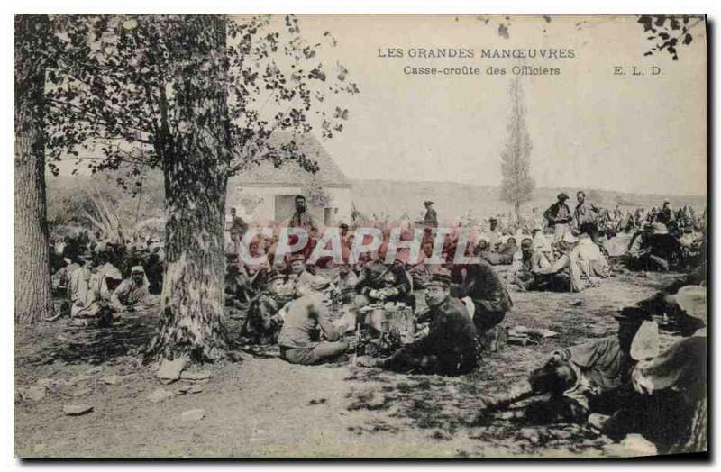 Postcard Old Army Maneuvers Casse croute officers