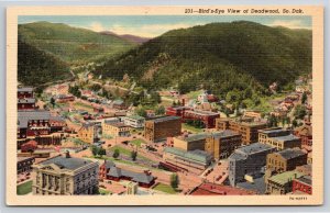Deadwood South Dakota~Air View of City & RR Tracks~Vintage Linen Postcard