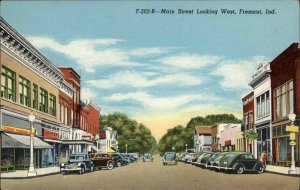 Fremont Indiana IN Main Street Scene Classic Cars Vintage Postcard