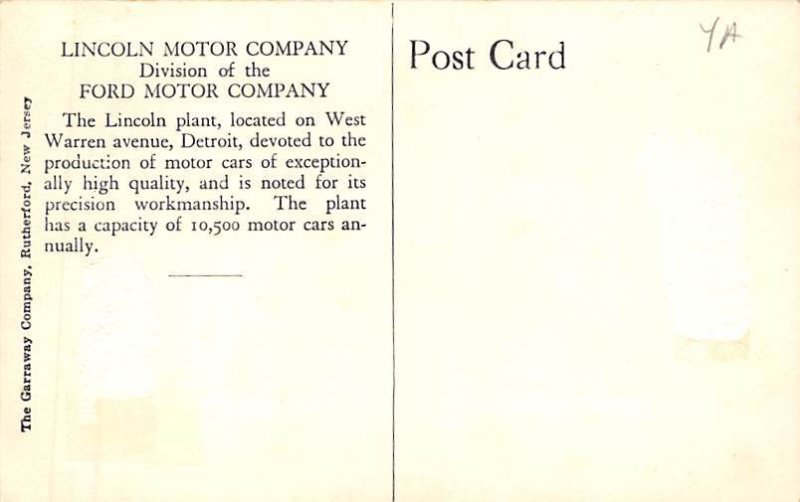 Lincoln Motor Company Ford Motor Company Division, Real Photo - Detroit, Mich...